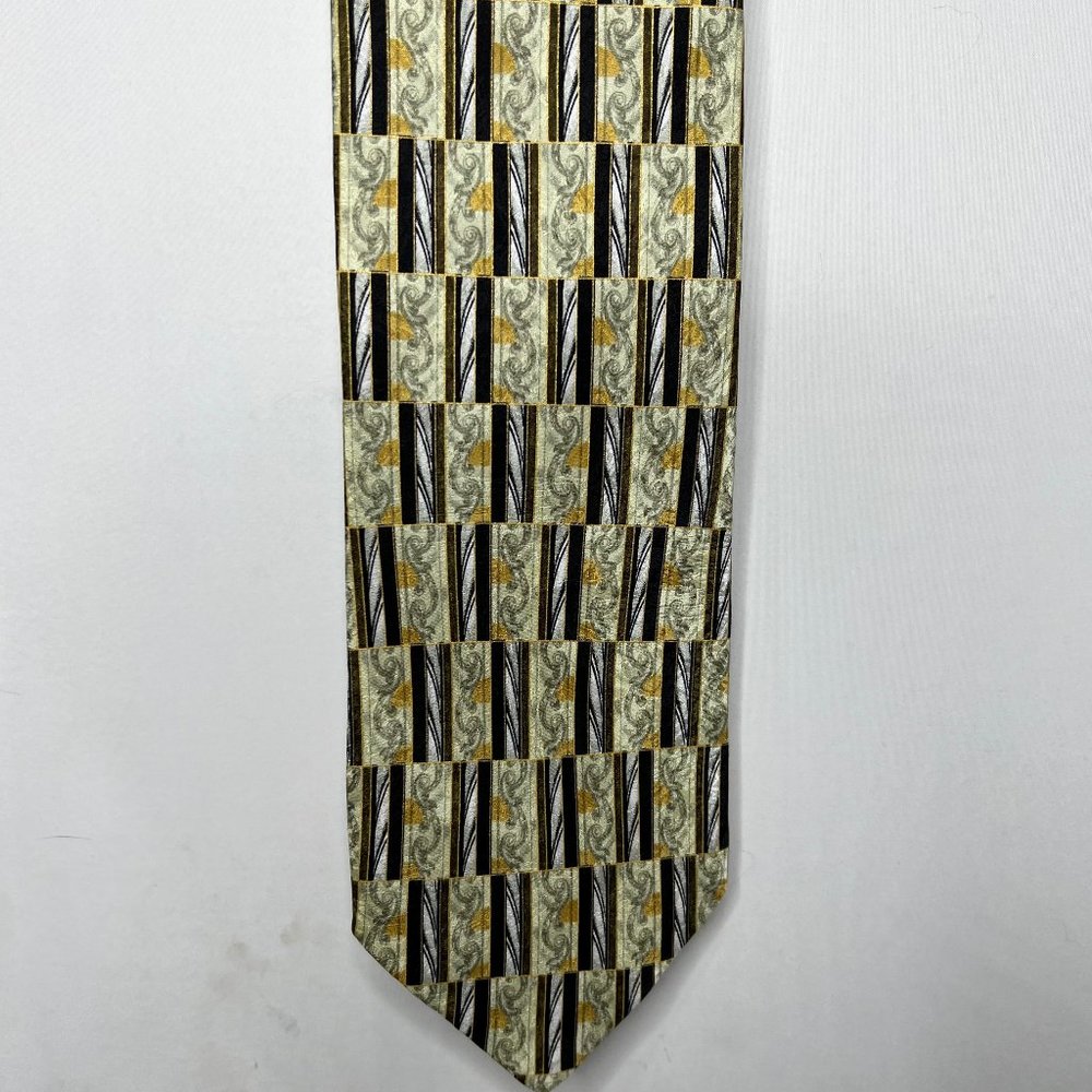 Fanti Men’s Necktie 4” 100% Silk Made in Italy Gold Silver Brown Geometric